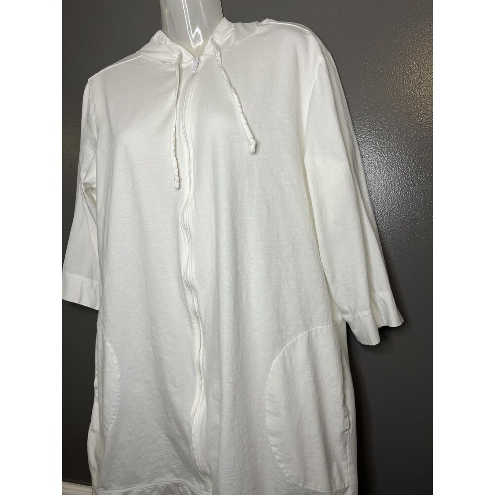 L.L. Bean Jacket Womens Large White Cotton Hooded 3/4 Sleeve Full Zip Pockets - Picture 4 of 7